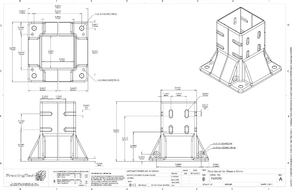 Floor Mount for 90mm x 90mm | 45 series |Floor Bracket